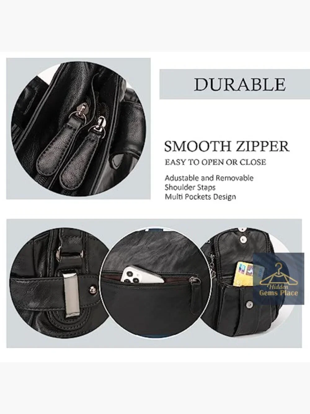 Large PU Leather Multi-Pocket Shoulder Bag, Hobo Handbag